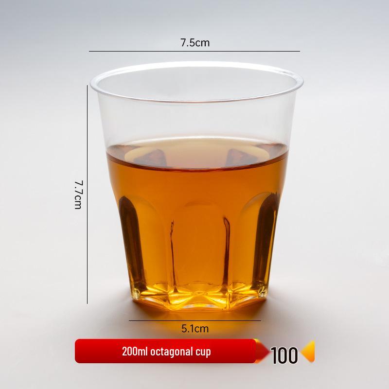 Aviation-Grade High-Transparency Disposable Water Cup: Durable, Thickened, Octagonal Design for Household and Bar Use, Resistant to High Temperatures.