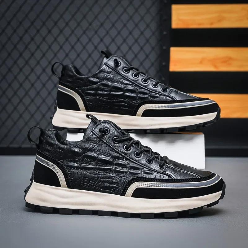 Men s Spring New PU Casual Shoes Thick soled Lightweight Soft soled Comfortable Leather Shoes Men s Casual Versatile 39 чёрный