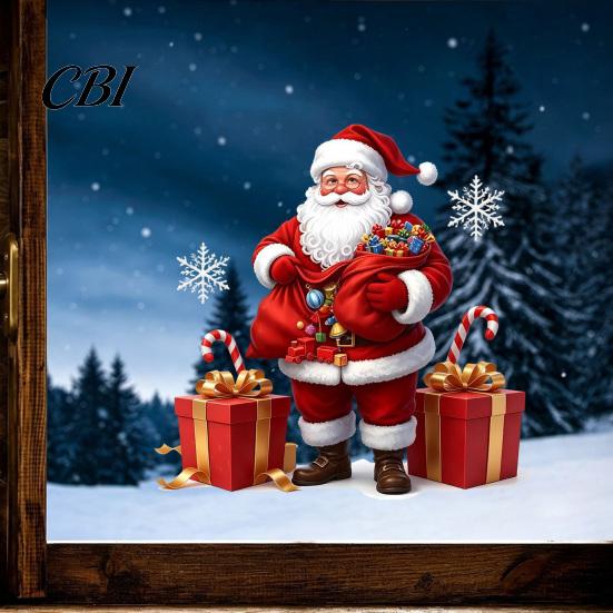 Holiday Glass Stickers Santa Claus Window Static Sticker, Reusable Waterproof PVC Christmas Decal, Decorative Ornaments HD Printing Clings for