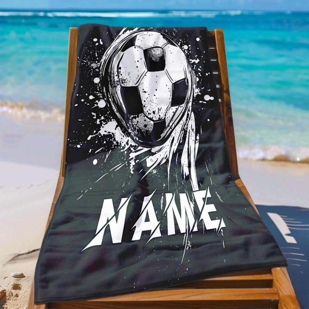 Custom Name Black And White Style Football Beach Towel - Soft,Ultra-Absorbent Microfiber, Lightweight, Perfect For Beach,Parties
