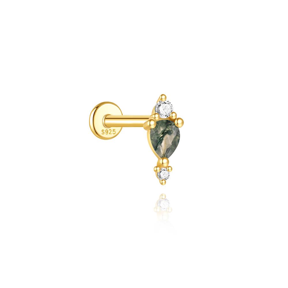 CANNER 1PC Natural Water Grass Horse Eye Zircon 925 Silver Piercing Earrings For Women Ins Simple Green Moss Earring