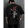 With Japanese Samurai Ghost Face Pattern Print Cotton Tshirt Unisexs And Unisexs Summer Comfortable Street Trendy T Shirt Top