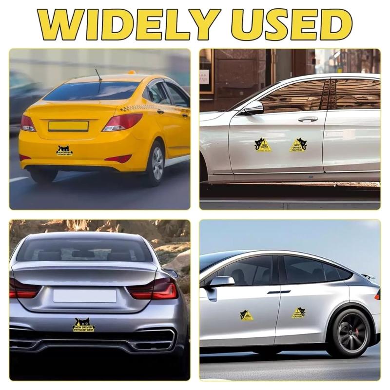 3Pcs Decorative Reflective Safety Decals Funny Black Cats Sticker Automotive New Driver Safety Warning Sign