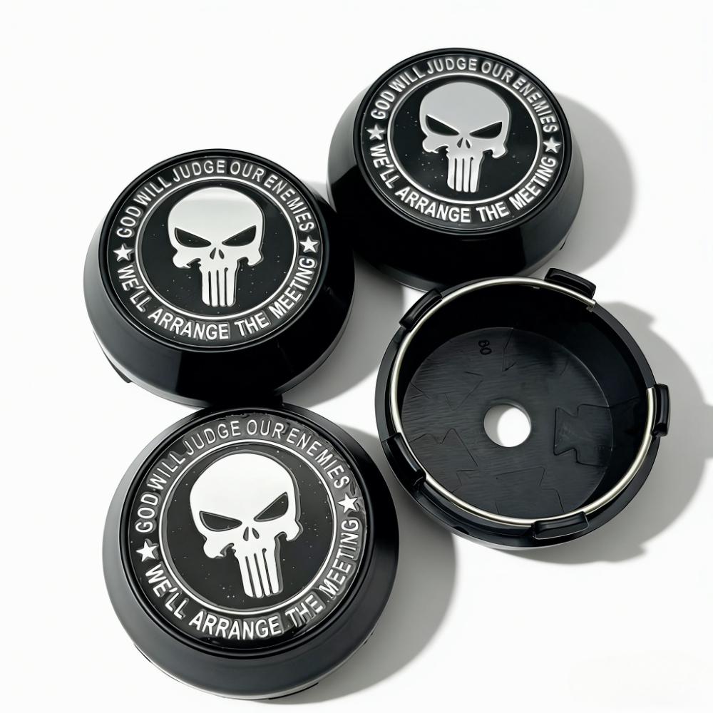 4pcs Skull Logo Badge Emblem Car Wheel Center Caps 60MM Clips 56MM Wheels Hub High Cap Rim Hubcaps Cover Replace Car Accessories