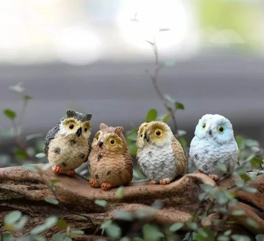 4Pc Home Decoration Cute Artificial Owl Figurines Miniatures Lovely Birds Fairy Garden Home Resin Crafts Decorations