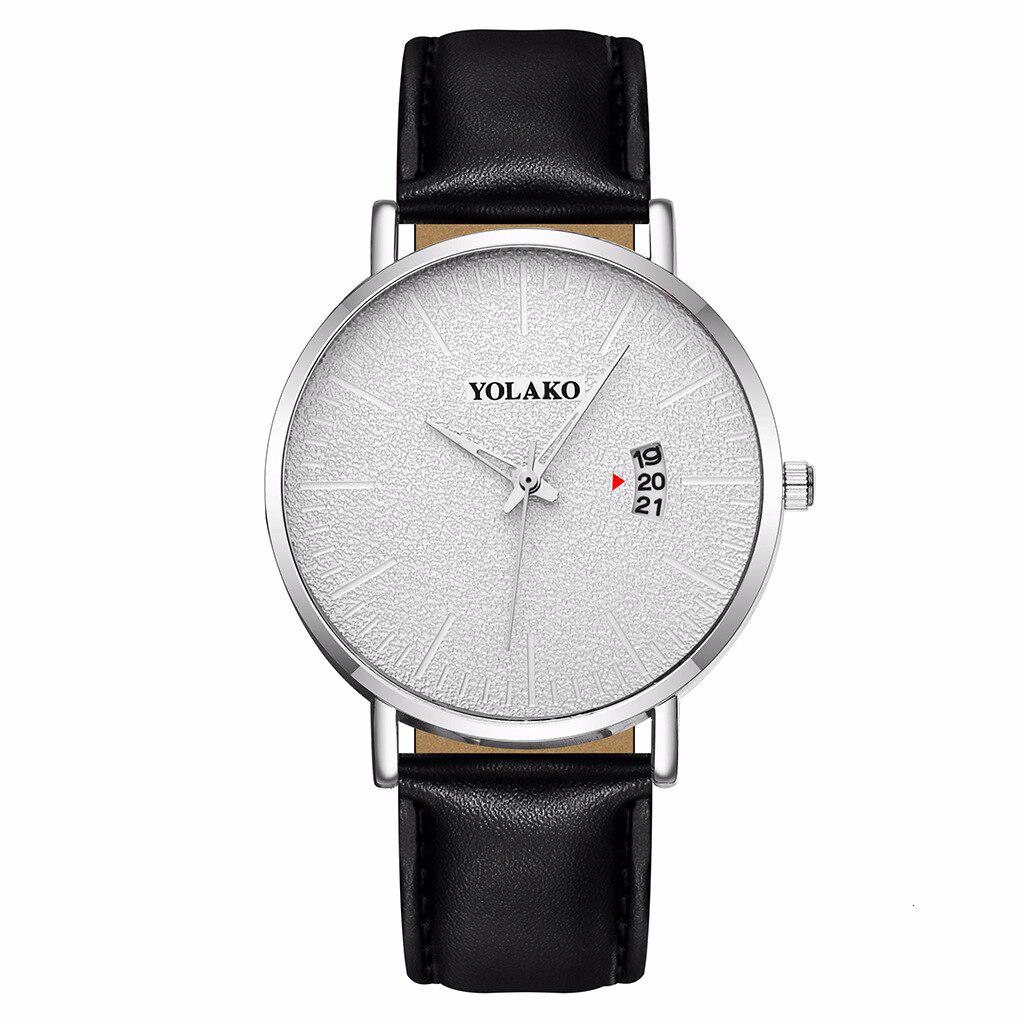 YOLAKO To Brand Sleek Minimalist Men's Watch Leather Belt Watch British Style Calendar Simple Quartz Clock Erkek Kol Saati