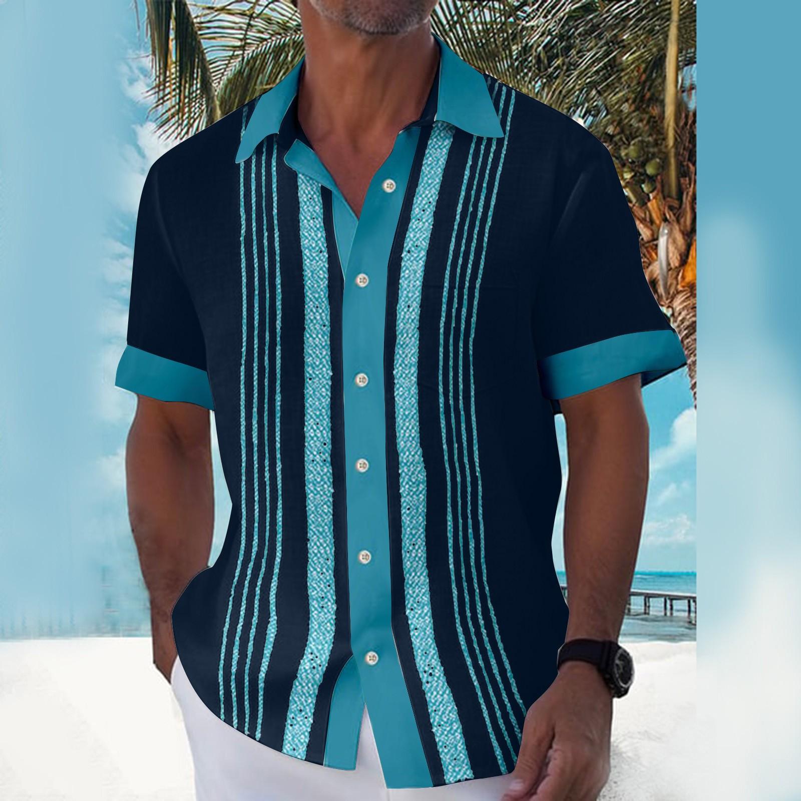 

Гавайская рубашка для мужчин, мужские винтажные рубашки для боулинга на пуговицах, летняя пляжная рубашка с коротким рукавом XL