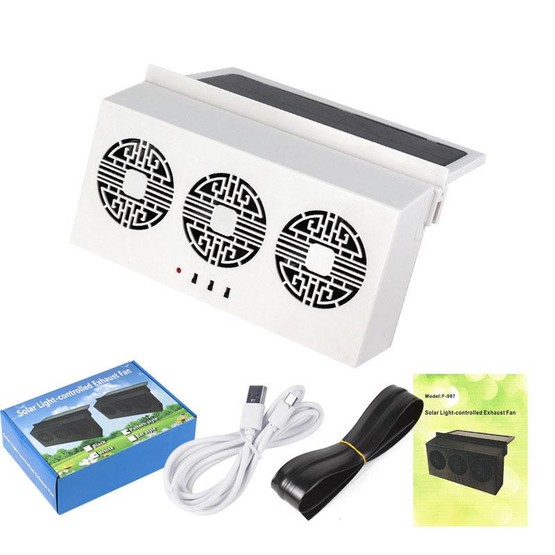 Solar Car Fan USB Rechargeable Exhaust Fan Air Circulation Cooling and Heat Dissipation High Wind Power 3 Head Ventilation Fan