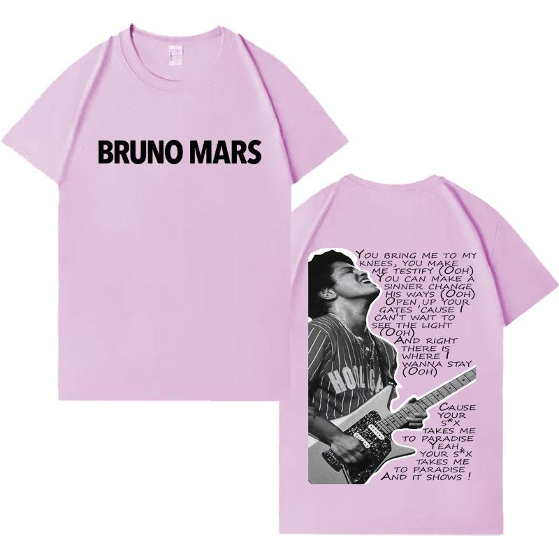 Rapper Bruno Mars Trendy Oboustranné Grafické Trička Pánské Dámské Ležérní Tričko s Krátkým Rukávem Populární Kulatý Výstřih Streetwear