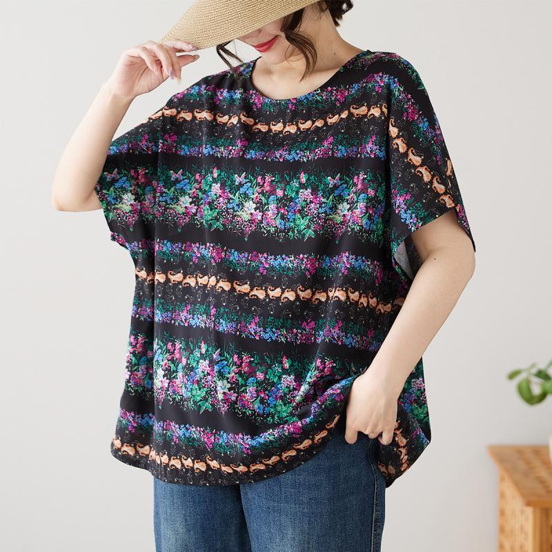 2026 Striped Polka Dot Loose Plus Size Short-Sleeve Round Neck T-Shirt One Size
