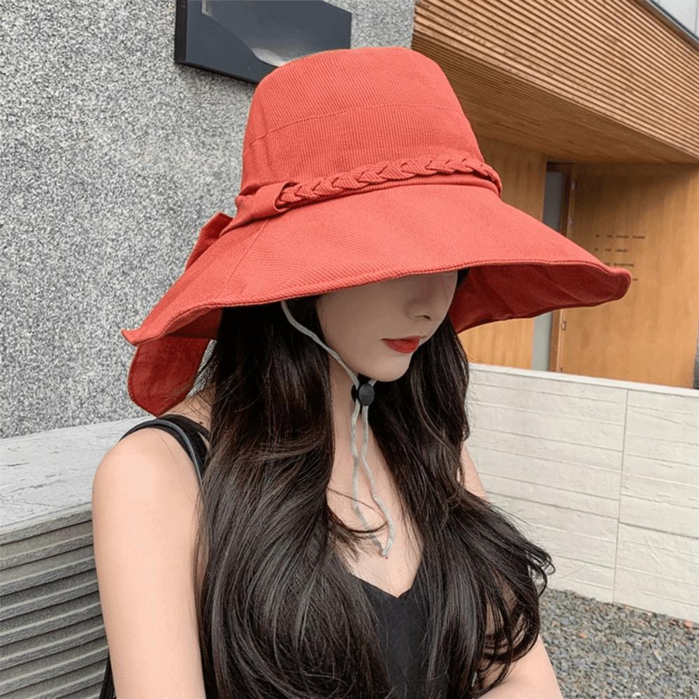 with Bowknot Bucket Hat Wide Brimmed Sunscreen Visor Cap Basin Hat Fishman Hat  Vacation