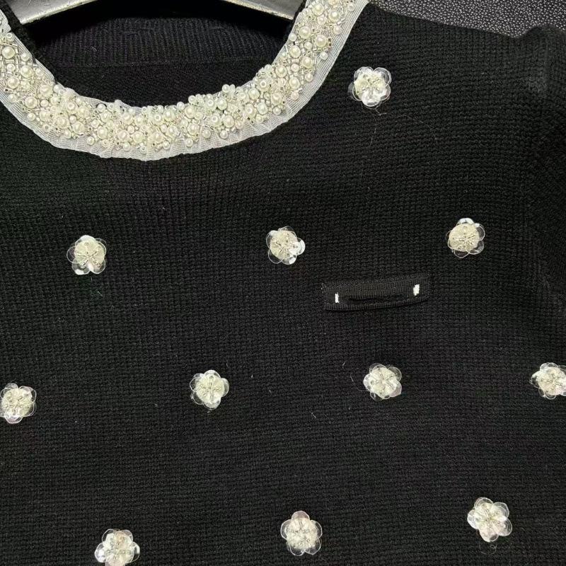 Miu-Style European High-Quality Early Spring 3D Floral Round Neck Knit Short-Sleeve Casual Pullover Top