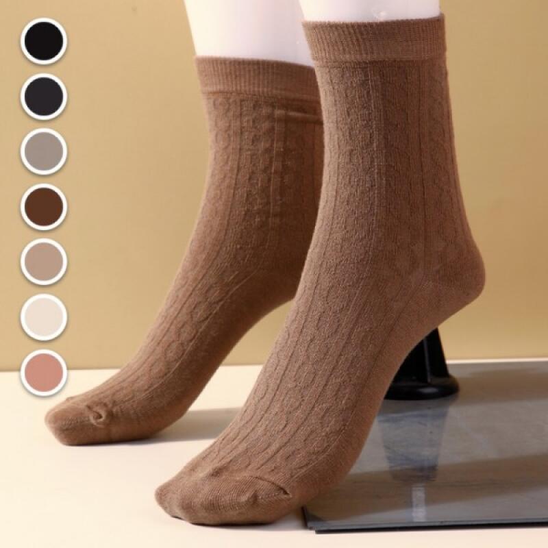 Four Seasons Student Knit Pleated Mid-Calf Socks 06 Cabbage Jangmok-Gray