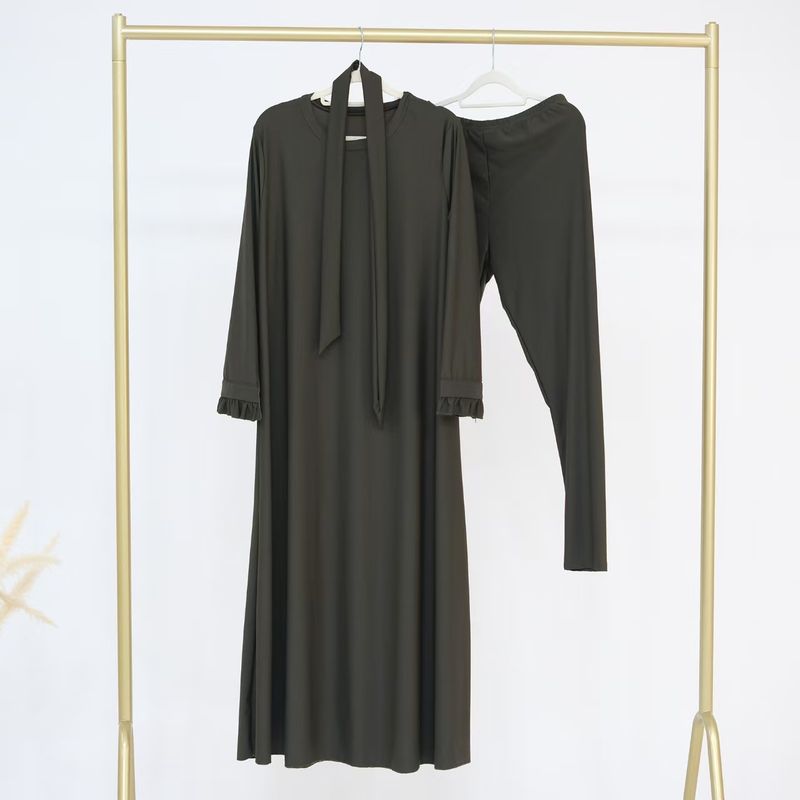 

Middle East Dubai New Arrival Fashion Lace-up Robe Pants Two-Piece Suit Strap up Robe Pants Set Army Green S