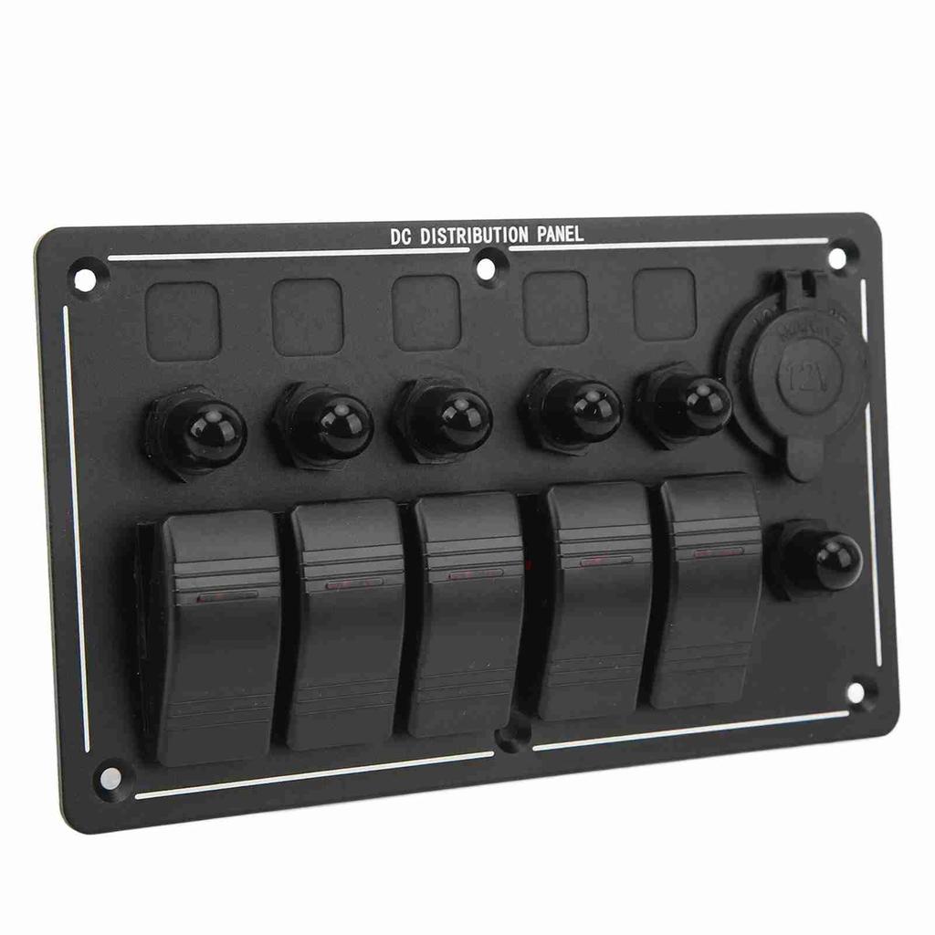 5 Gang Toggole Switch Panel 12‑24V On Off Aluminum Red LED Indicator for Car Truck RV Yacht UTV