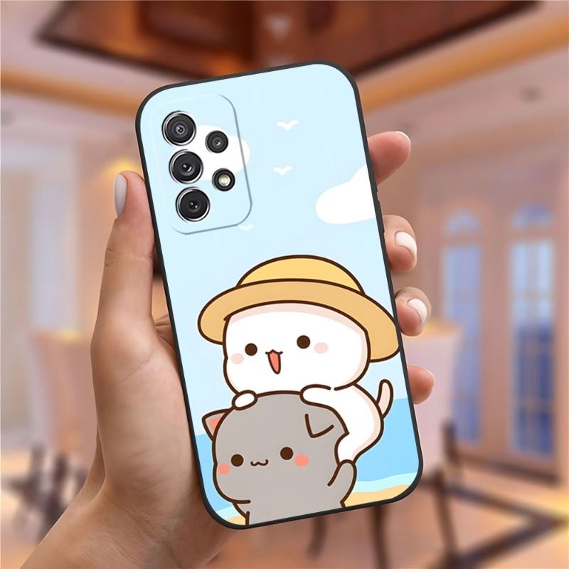 Fun Cartoon Peach Mochi Cat Phone Case for Samsung Galaxy A13 A52 A53 A73 A32 A51 A23 A22 A12 02s A20e A40 A50 A21 A72 A70 Cover