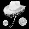 Romantic Wedding Cowboy Hat Rhinestone Accents Flowing Tassels Delicate Lace Trim Adjustable Adult Size