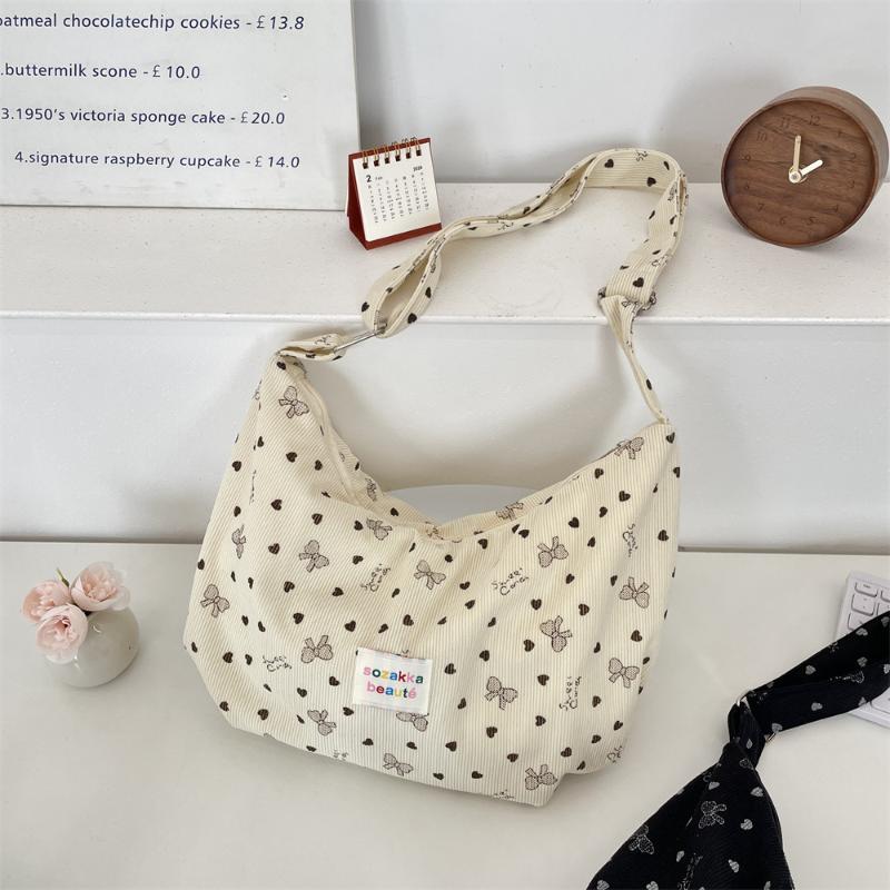 INS Style Bow Decoration Canvas Crossbody Bag Spring Casual Shoulder Bag Portable Fashion Handbag for Women Daily Use