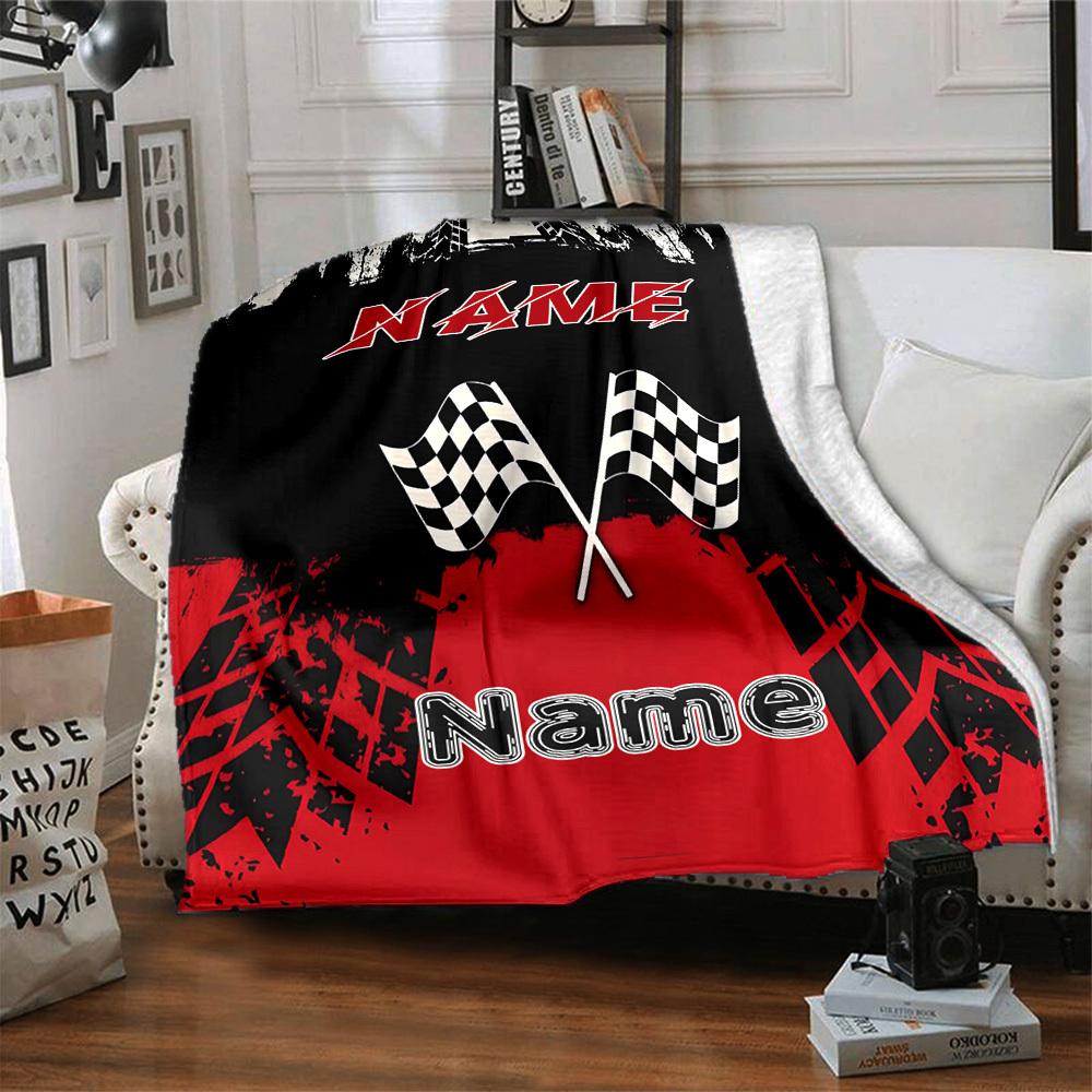Racing Checkered Flag Home Customize Your Name Blankets Comfortable Soft Lightweight Multiseasonal Blanket For Picnics Sofas Offices Beds Living Rooms