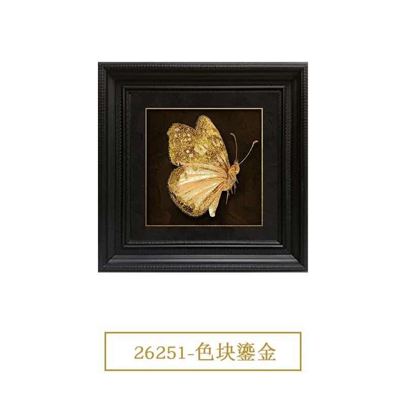 

Vintage Porch Decoration Delicate Black Frame Gold Butterfly Flower Wall Hanging Art Luxury Wall Painting Home Decoration 30x30cm