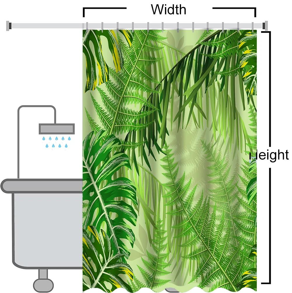 Frond Bathing Curtain Bathroom Nordic Green Leaf Shower Curtain Waterproof With 12 Hooks Home Deco