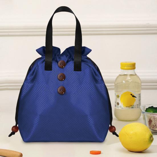 Insulated Lunch Bag Bento Storage Organizer with Drawstring Cuff Large Capacity Waterproof Bento Lunch Handbag with Handle