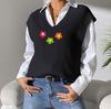 Women's Vest European and American Women's Clothing Spring and Autumn V-neck Simple Vest Hand Crochet Splicing Machine-woven Sweater Vest