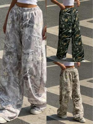 2025 Teen Fashion Camouflage Print Elastic Waist Wide-Leg Pants