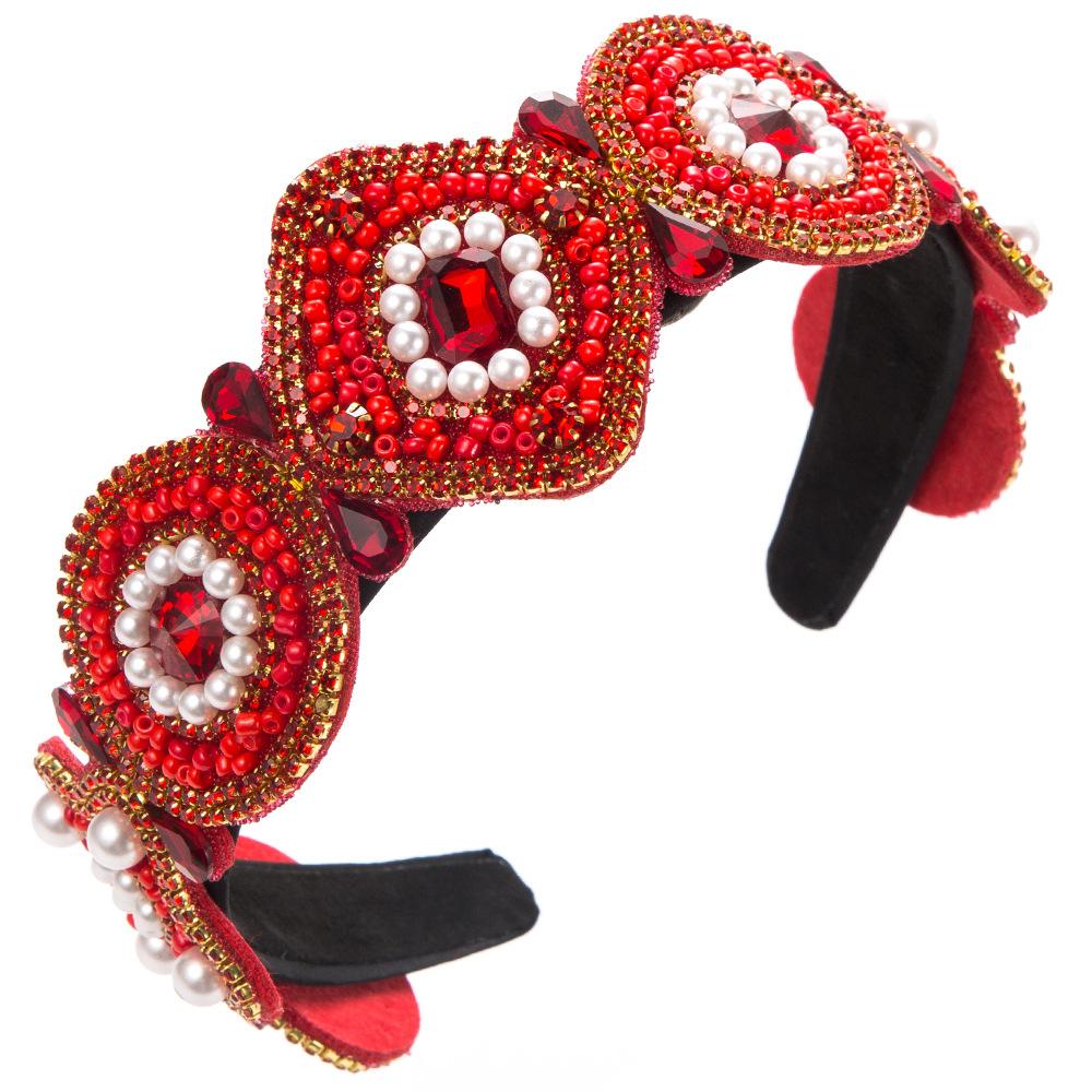 Rhinestone Headband Baroque Crystal Embellished Hairbands Colorful Beaded Headbands Bejewelled Hair Hoop Accessory for Women