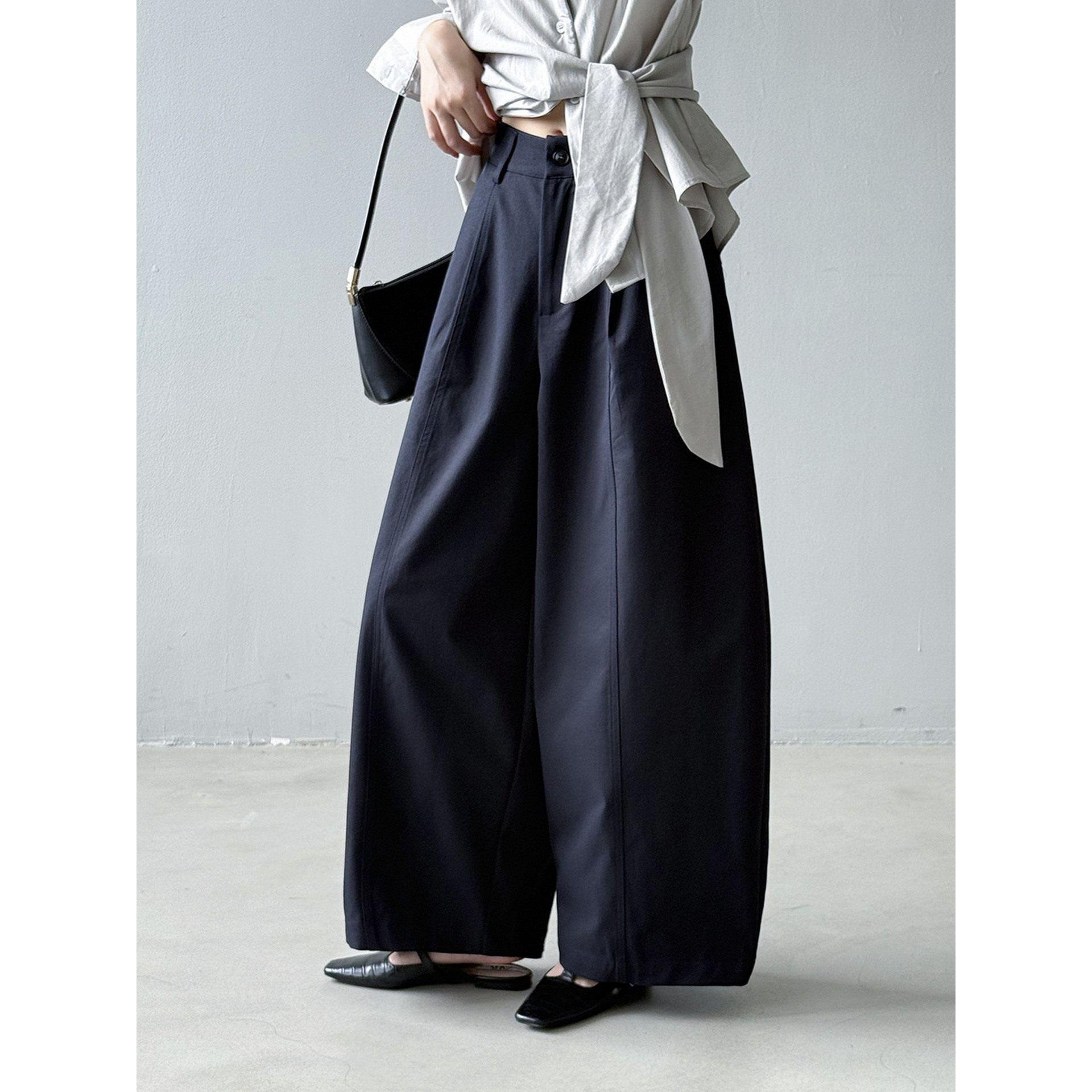 

Women s Japanese Drape Design Casual Wide-Leg Pants - Spring/Autumn Plus Size 2XL (140-155 jin) темно-синий