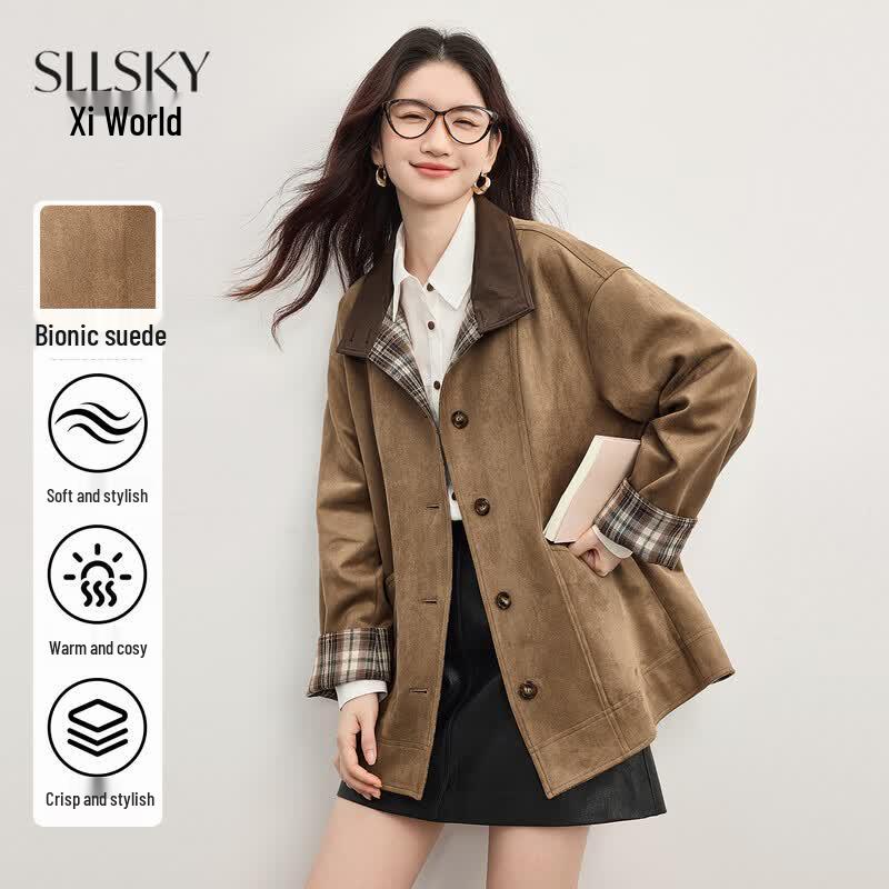 Women s Retro Faux Suede Short Jacket XL