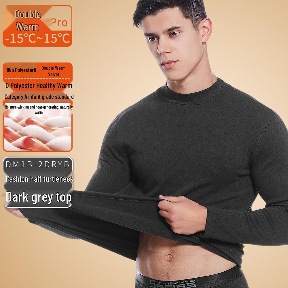 Men's Seamless Polyester Base Layer: No-Pill V-Neck, Round Neck, Mid-High Neck, Warm Autumn Top & Pants