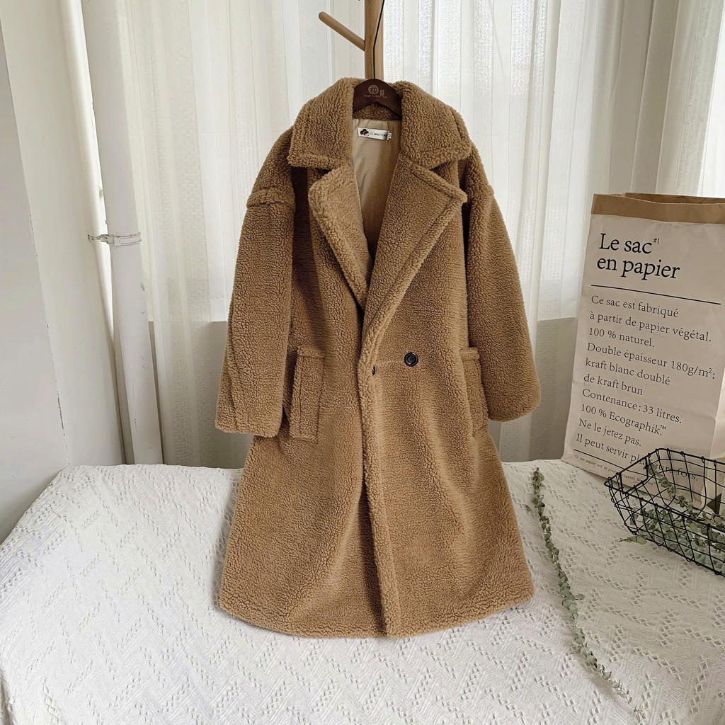 Women Fashion Autumn And Winter Loose Medium Long Windbreaker Lamb Coat