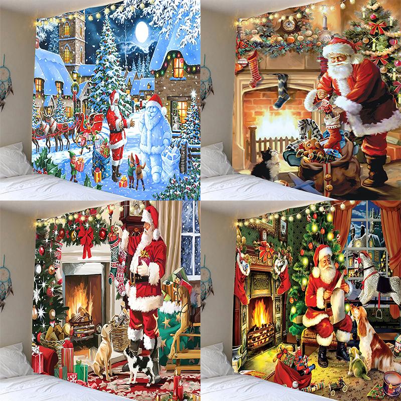 

Home Decoration Christmas Tapestry Santa Claus Gift Fireplace Tapestry Wall Decor Background Cloth Living Room Room Decoration