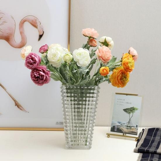 Artificial Ranunculus Flower Fake Silk Persian Buttercup Flower 3 Heads Vintage Faux Ranunculus Arrangement for Home Wedding Table Centerpieces
