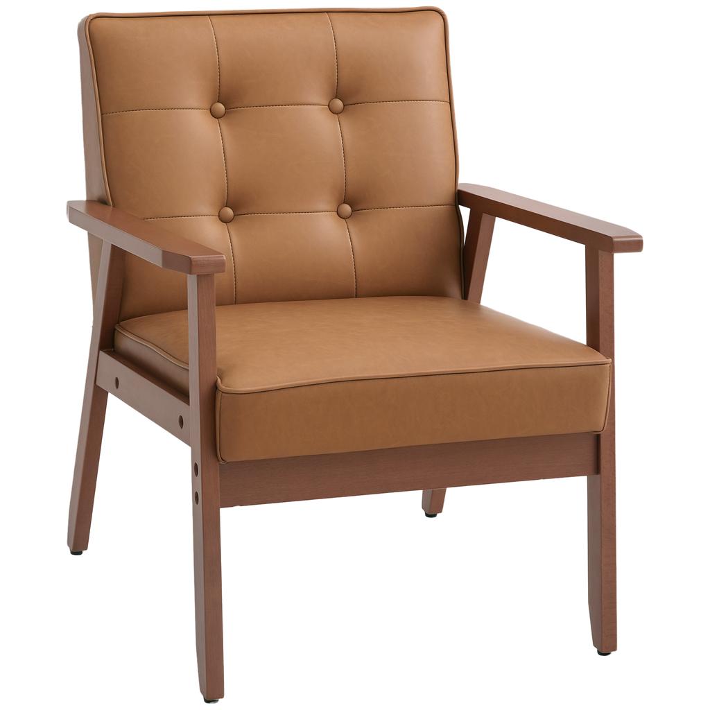 Retro-Style Accent Chair, with Faux Leather Seat - Brown