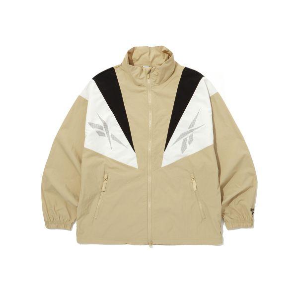 Reebok Twin Vector Color Block Stand Collar Windbreaker Comfortable Breathable Full Zip Jacket Unisex Jacket Beige REJU4EJ39I2