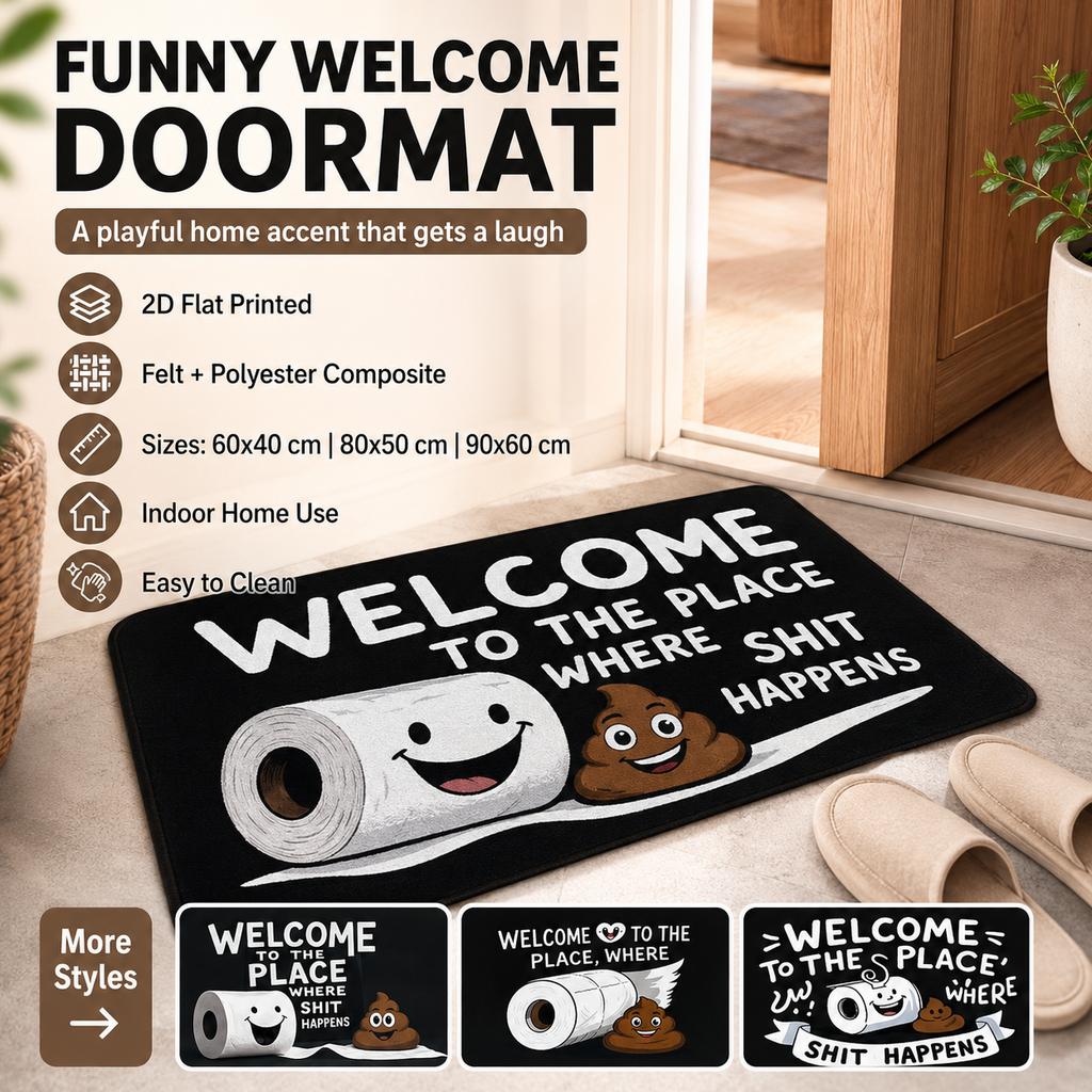 Funny Welcome Poop Door Mat 2D Flat Printed Felt Polyester Composite Front Entry Rug Humor Indoor Floor Mat Anti-Slip