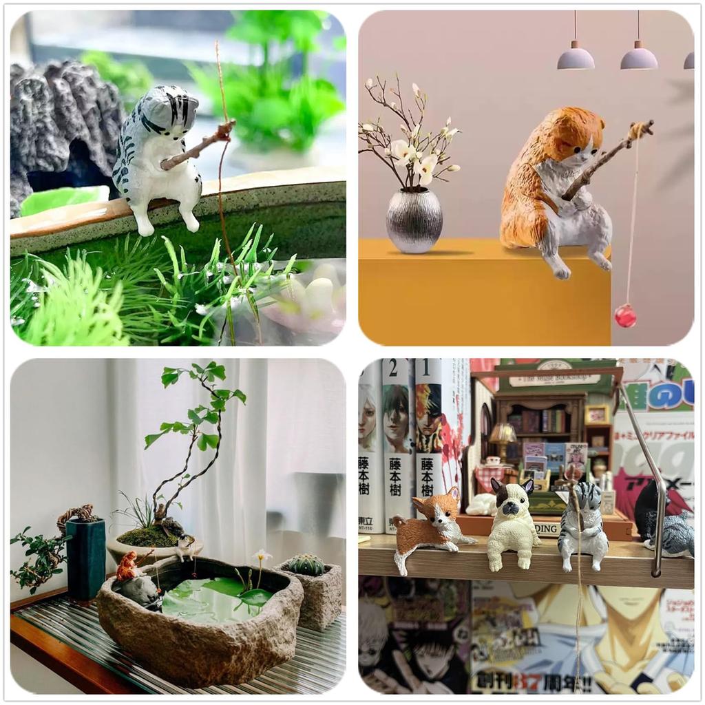 SensaBliss Fishing Cats, Set of 5, Perfect Fishing Day Cat Figurines, Resin AquariumAquarium Accessories, Mini Figurines, Office, Car, and Garden