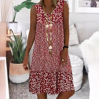 Summer Women's V-neck Sleeveless Dress with Small Floral Prints