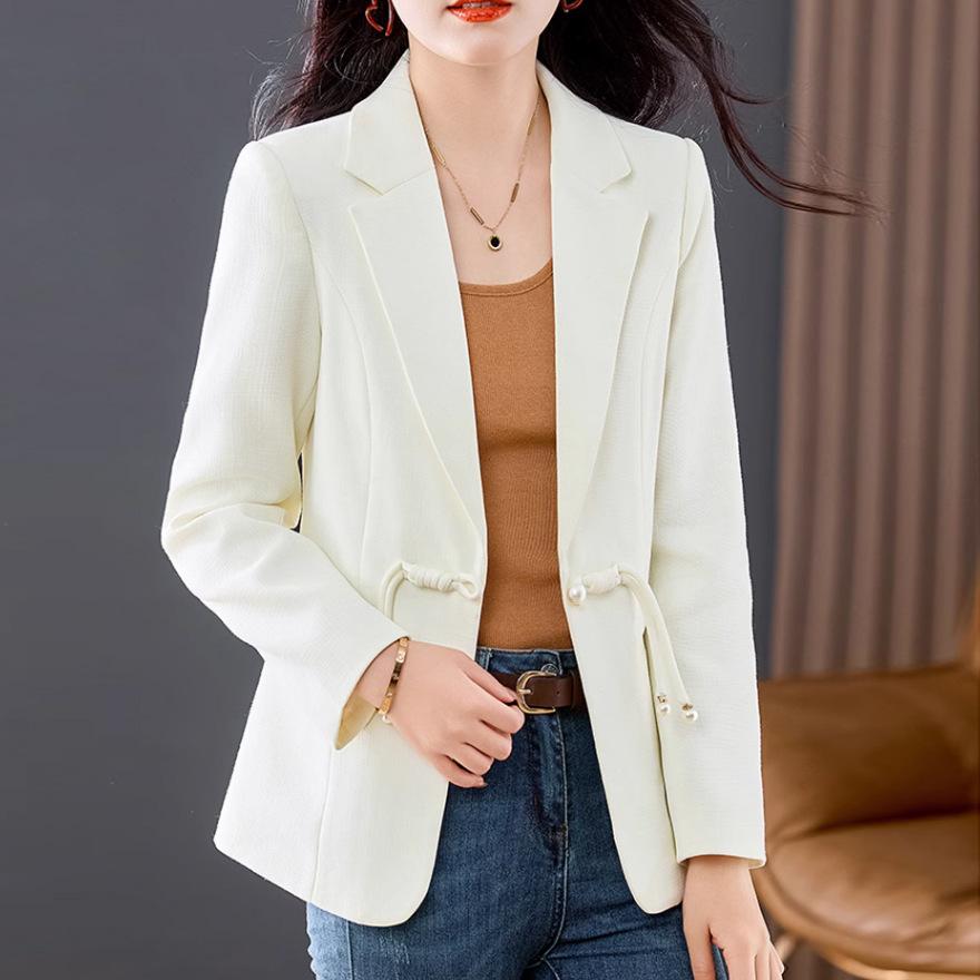 

Женский блейзер Весенне-осенний дизайн Ретро пуговица Маленький костюм Бежевый костюмный топ XXXL