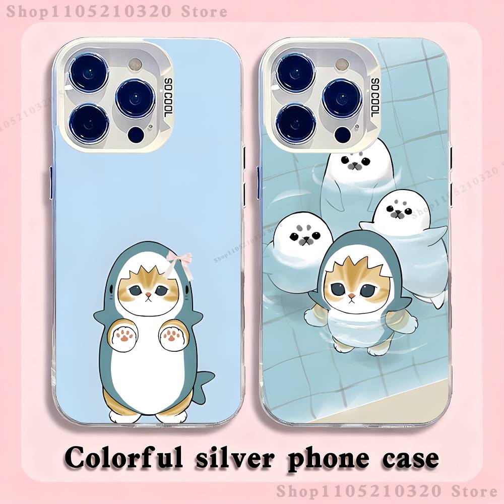 Cute Cat Shark Phone Case For iPhone 17,16,15,14,13,12,11,Pro,Max,Plus,E,Air,Mini White Tpu Cover