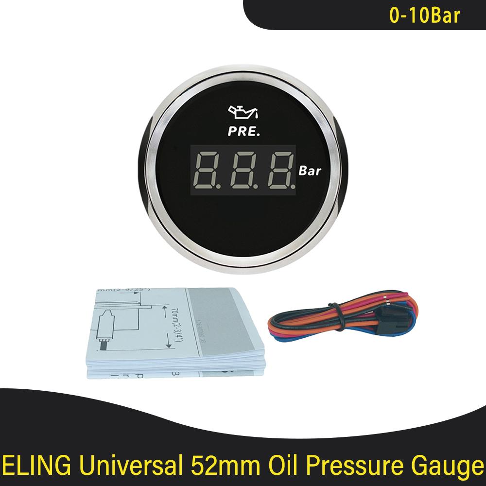 Waterproof 52mm Oil Pressure Gauge Meter 0-5Bar 0-75Psi 0-10Bar 0-145Psi with Red Backlight for Car Truck Boat Yacht 9-32V