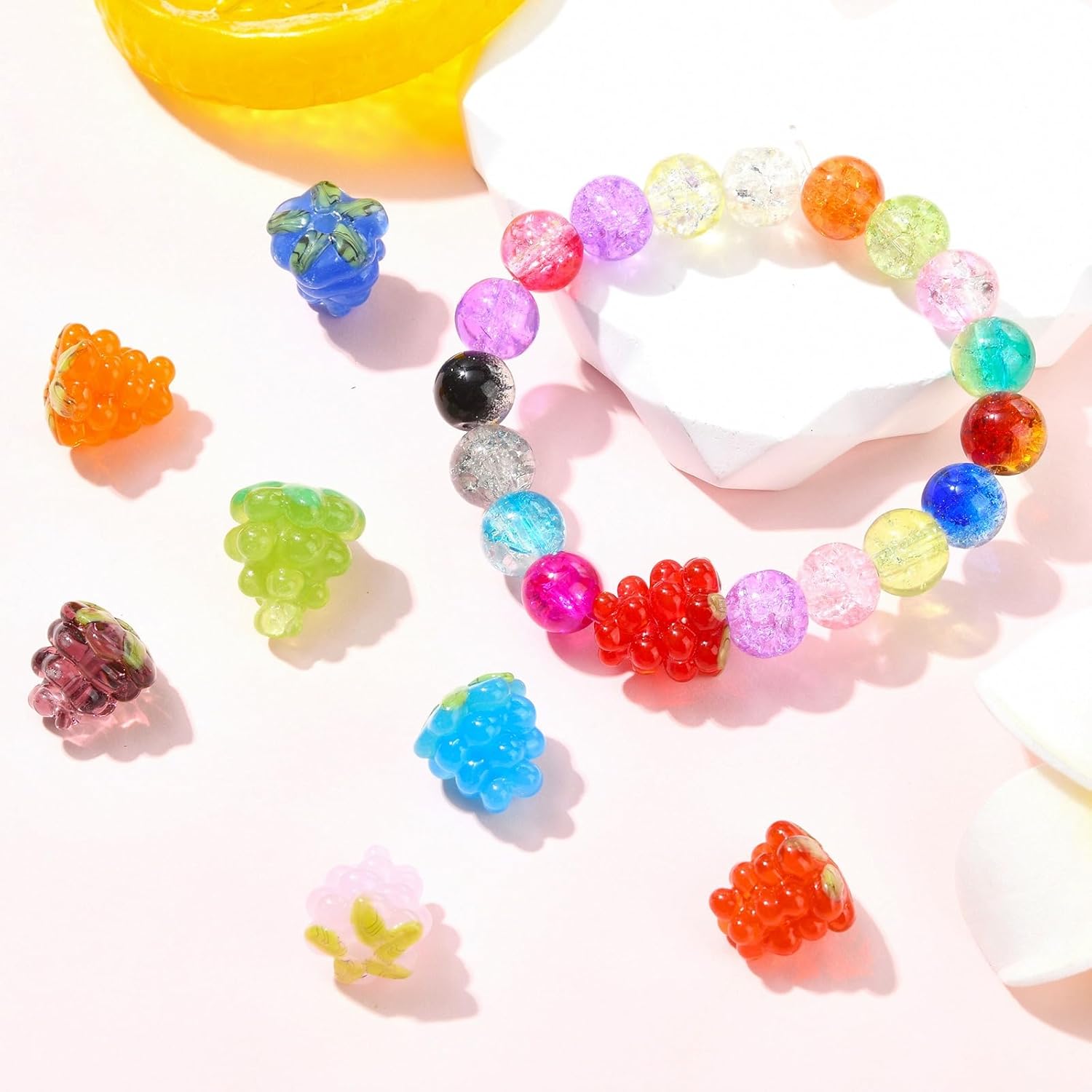 DanLingJewelry 8Pcs Colorful Raspberry Lampwork Beads Handmade Glass Fruits Spacer Loose Beads for Jewelry Necklaces Bracelets Making