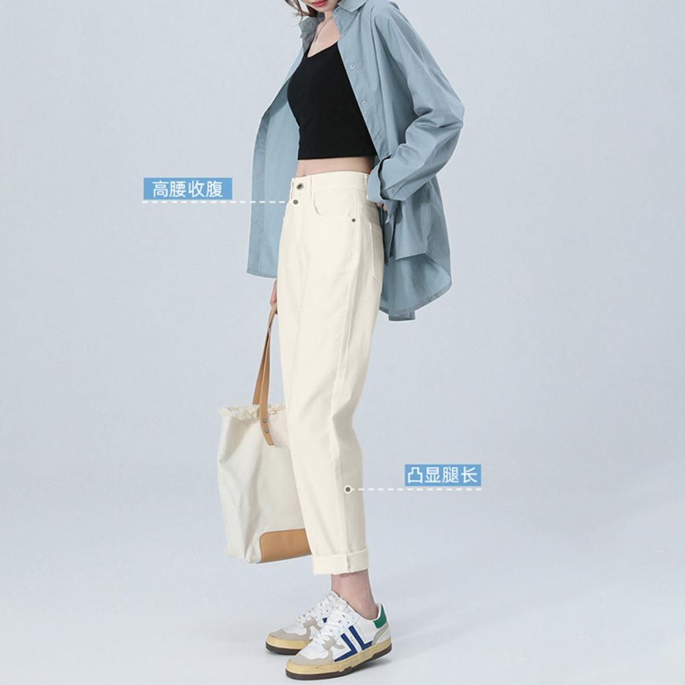 Commuter simple Harlan jeans women's spring and autumn new high-waisted loose straight radish dad jeans