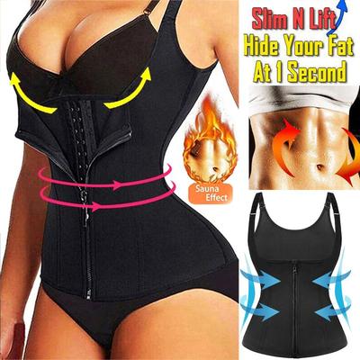 Women Waist Trainer Corset Tummy Control Shapewear Sweat Zipper Vest Slimming Body Shaper Sauna Suit Workout Cincher Tank Top with Adjustable Straps