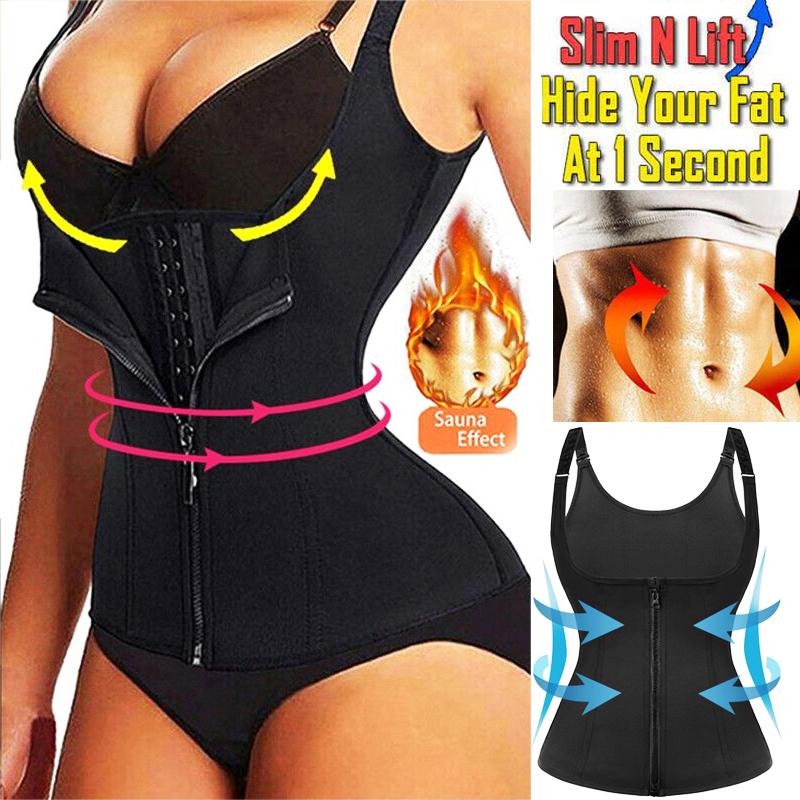 Women Waist Trainer Corset Tummy Control Shapewear Sweat Zipper Vest Slimming Body Shaper Sauna Suit Workout Cincher Tank Top with Adjustable Straps