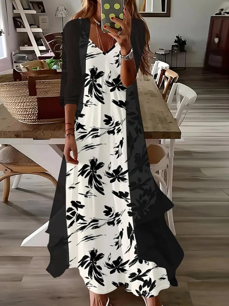 

Элегантное макси-платье с цветочным принтом и бабочками, с длинным кардиганом, женское платье в стиле бохо-шик, повседневное летнее платье 4XL