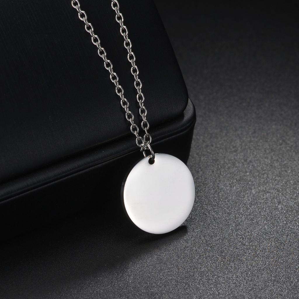 Stainless Steel Round Disc Pendant Necklace Minimalist Customizable Coin Jewelry for Men Women