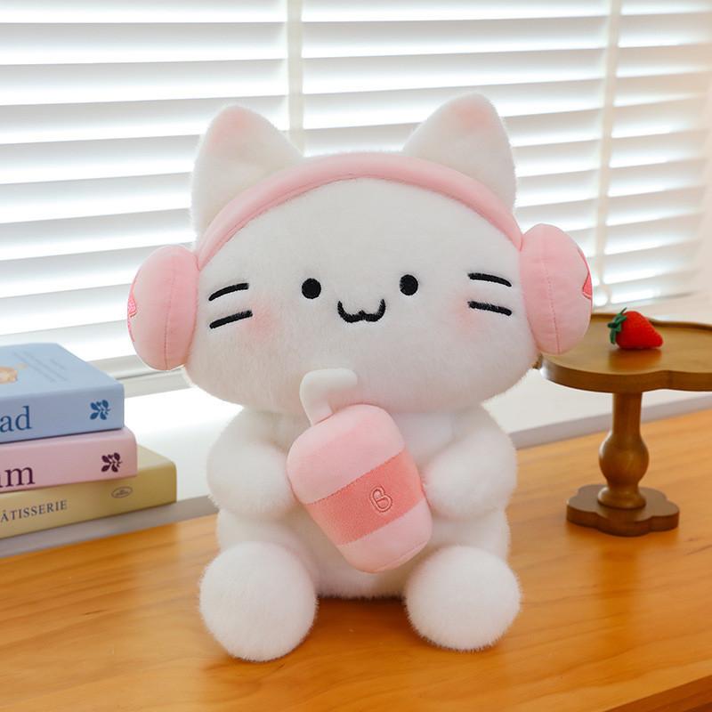 Toys Plush Cat Headset Milky Tea Cartoon Animals Fill Doll Xmas Garnish Gifts